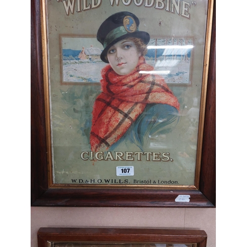 107 - Wills's Woodbine Cigarettes framed showcard. { 59 cm H x 49 cm W}.