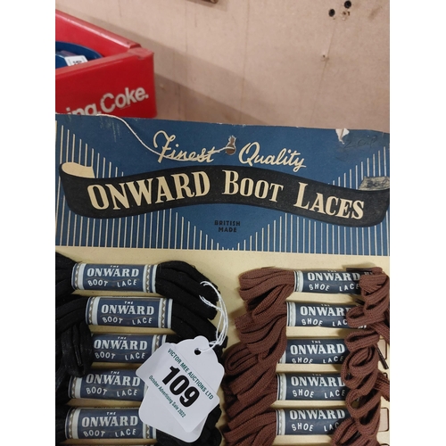 109 - Onward Boot Laces advertising display. { 36 cm H x 21 cm W}.