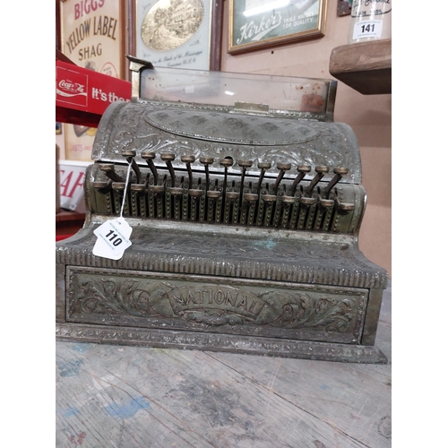 110 - 19th C. chrome National cash register  { 43cm H X 43cm W X 41cm D }.