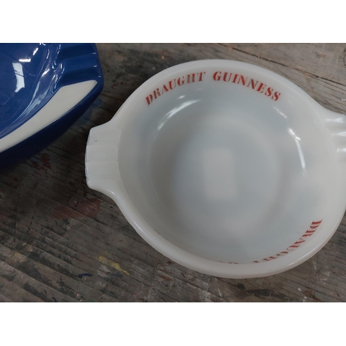 111 - Harp Lager ashtray Cresley ware and Pyrex Guinness ashtray. {14 cm Dia}