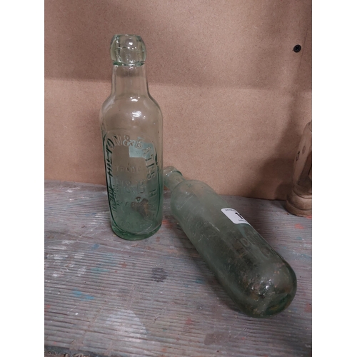 112 - Two 19th C. blob top bottles - Hilton and Bates Newtownheath and Corcoran and Co Carlow. {24 cm H an... 