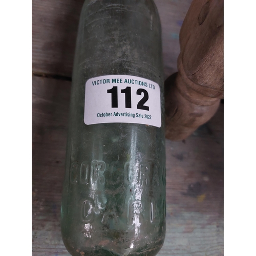 112 - Two 19th C. blob top bottles - Hilton and Bates Newtownheath and Corcoran and Co Carlow. {24 cm H an... 