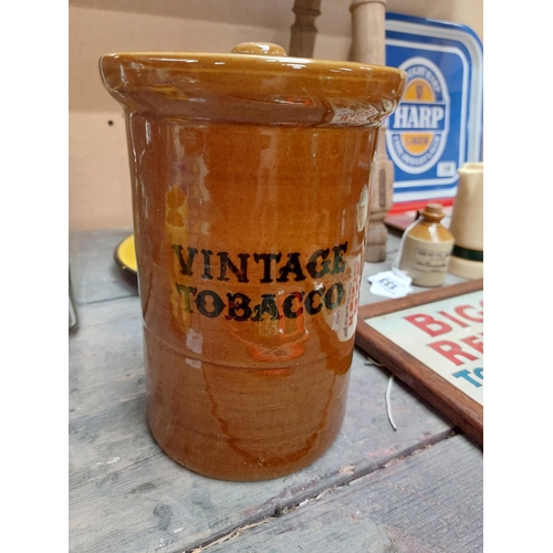 131 - Ogden's vintage lidded tobacco jar. {20 cm H x 15 cm Dia}.