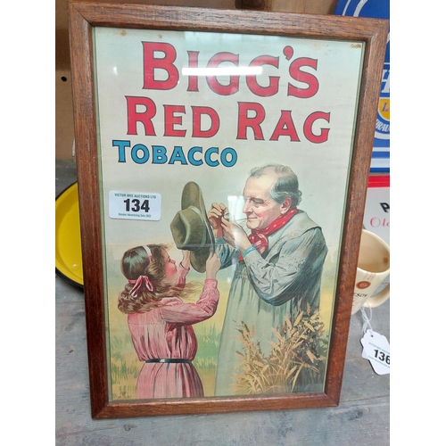 134 - Framed Bigg's Red Rag Tobacco showcard. {40 cm H x 27 cm W}.