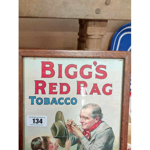 134 - Framed Bigg's Red Rag Tobacco showcard. {40 cm H x 27 cm W}.