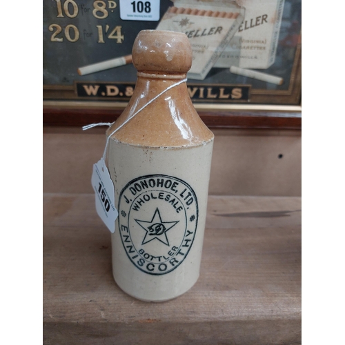 150 - J Donohoe Enniscorthy stoneware Ginger beer bottle. { 19cm H x 7 cm Dia}