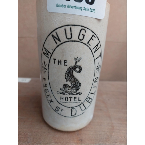 158 - M Nugent Essex St Dublin stoneware Ginger beer bottle. { 18 cm H x 7 cm Dia}.