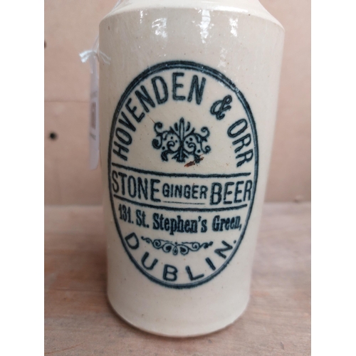 160 - Hovenden and Orr Stephen's Green Dublin stoneware Ginger beer bottle. {17 cm H x 7 cm Dia}.