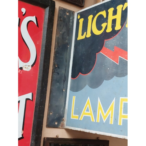 187 - Lightning Lamp Oil double sided enamel advertising sign. { 46 cm H x 61 cm W}.