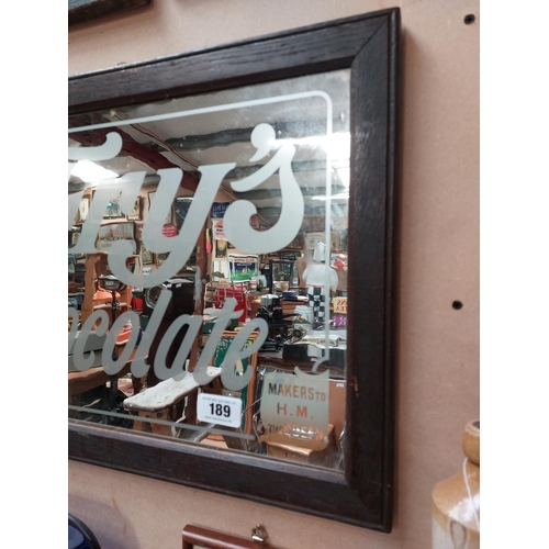 189 - Fry's Chocolate framed advertising mirror. { 42 cm H x 57 cm W}.