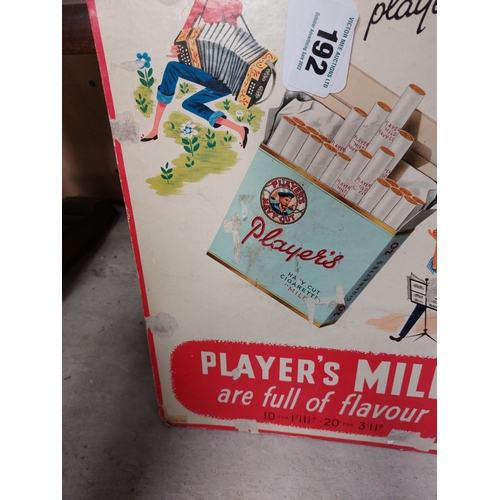 192 - Player's Mild Cigarettes Full of Flavour showcard. {40 cm H x 30 cm W}.