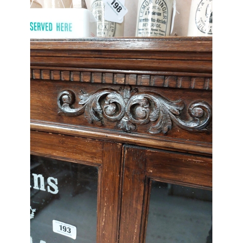 193 - Mahogany glazed display cabinet on Queen Anne legs-  Dickens and Jones Irish Lace and Gloves Regent ... 