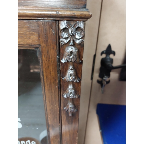 193 - Mahogany glazed display cabinet on Queen Anne legs-  Dickens and Jones Irish Lace and Gloves Regent ... 