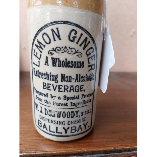 199 - Lemon Ginger A Wholesome Refreshing Non Alcoholic Beverage W J Dunwoody MPSI Ballybay stoneware bott... 