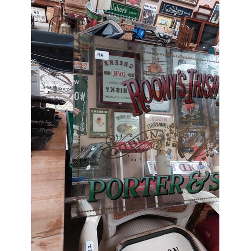 19a - Roony's Irish Whiskey  Dublin Cork Bitters and Stout advertising mirror {56cm H x 85 cm D}.