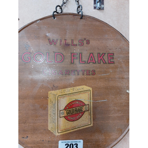 203 - Wills Gold Flake tin advertising sign. {30 cm H x 30 cm W}.