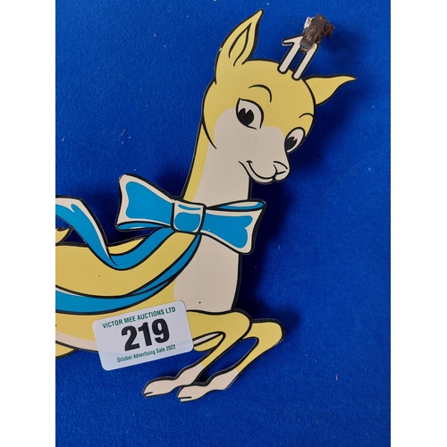 219 - Babycham shelf advertising sign. { 16 cm H x 30 cm }.