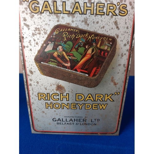 224 - Gallaher's Rich Dark Honeydew tobacco tin plate advertising show card {24 cm H x 14 cm W}.