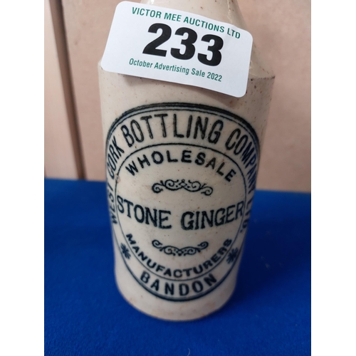 233 - West Cork Bottling Compnay Ltd Bandon stoneware Ginger beer bottle. { 17 cm H x 7 cm Dia}.