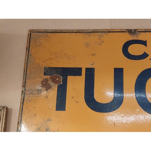 245 - Carroll's Tug of War Plug enamel advertising sign {partial}. { 46 cm H x 121 cm W}.