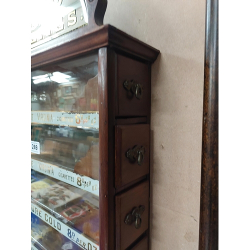 249 - Phillips's Cigarettes Mahogany dispensing cabinet.  {88 cm H x 53 cm W x 18 cm D}.