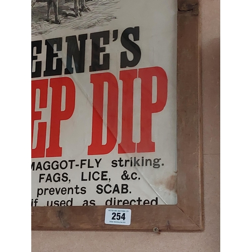 254 - Original Greene's Sheep Dip Mixes At Once With Water framed advertising print. {71 cm H x 57 cm }