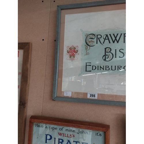 255 - Crawford's Biscuits Edinburgh & London framed advertising show card {51 cm H x 76 cm W}.