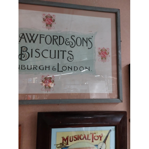 255 - Crawford's Biscuits Edinburgh & London framed advertising show card {51 cm H x 76 cm W}.