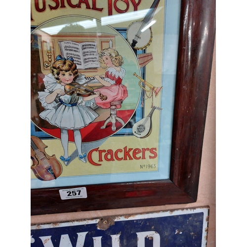 257 - Musical Toy Crackers framed advertising print. {46 cm H x 41 cm W}.