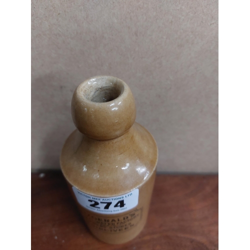 274 - Fitzgerald's Mineral Water Factory Cahirciveen stoneware Ginger beer bottle. {18 cm H x 7 cm Dia].