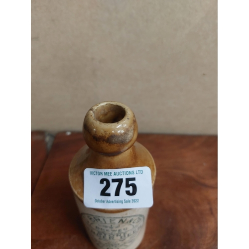 275 - O'Brien and Co's Dublin stoneware Ginger beer bottle. {17 cm H x 7 Dia}.