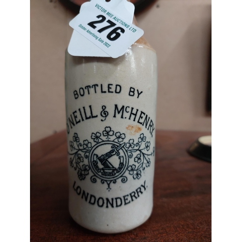 276 - O'Neill and McHenry Londonderry stoneware Ginger beer bottle{20 cm H x 7 cm Dia}