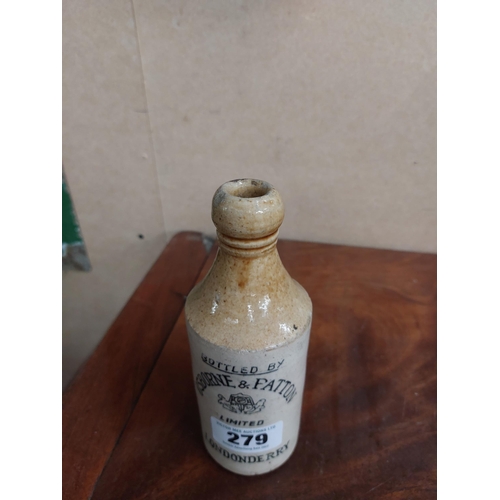 279 - Osborne and Patton Limited Londonderry stoneware Ginger beer bottle. {19 cm H x 7 cm Dia}.