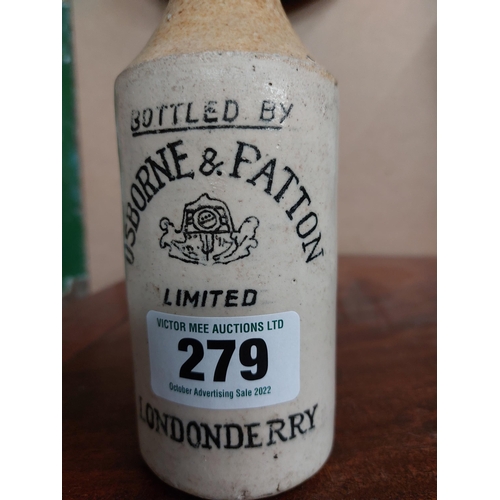 279 - Osborne and Patton Limited Londonderry stoneware Ginger beer bottle. {19 cm H x 7 cm Dia}.