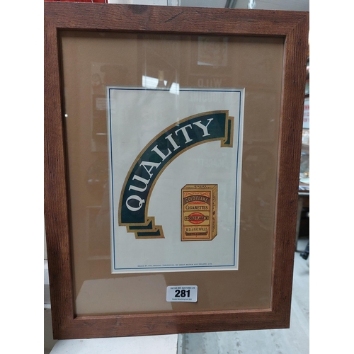 281 - Quality Wills's Gold Flake framed showcard. {46 cm H x 36 cm W}