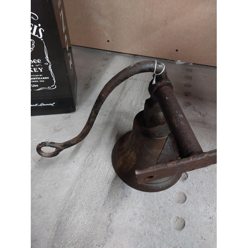 281a - 19th C. brass and metal yard bell {27 cm H x 24 cm W x 25 cm D}