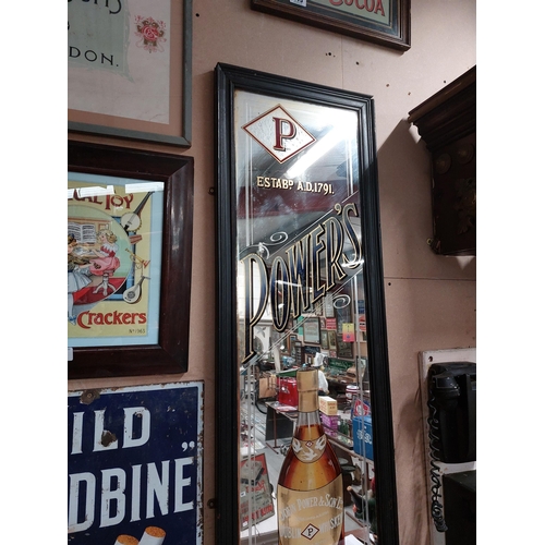 282 - Rare pair of Power's Whiskey pillar framed advertising mirrors with Celtic lettering. {198 cm H x 44... 