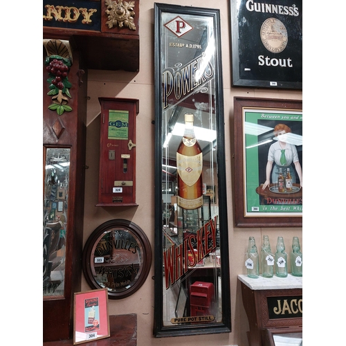 282 - Rare pair of Power's Whiskey pillar framed advertising mirrors with Celtic lettering. {198 cm H x 44... 