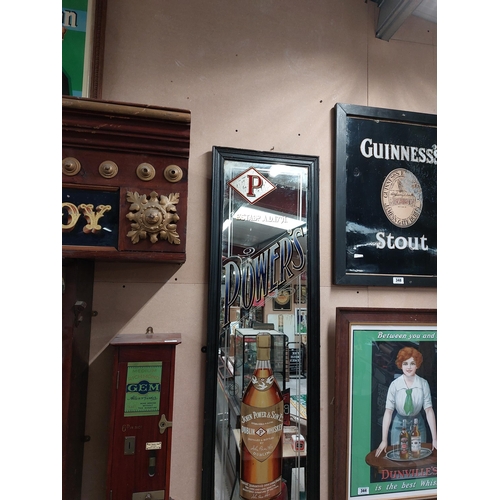 282 - Rare pair of Power's Whiskey pillar framed advertising mirrors with Celtic lettering. {198 cm H x 44... 