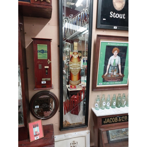 282 - Rare pair of Power's Whiskey pillar framed advertising mirrors with Celtic lettering. {198 cm H x 44... 