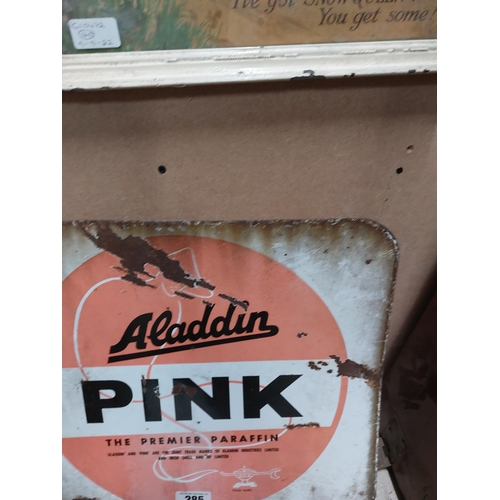 285 - Aladdin Pink Paraffin double sided enamel advertising sign. { 41 cm H x 49 cm W}.