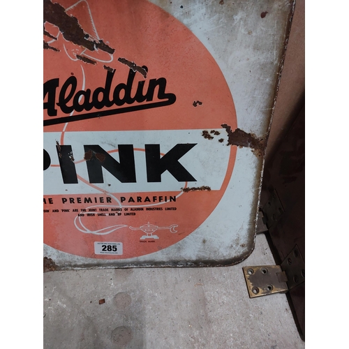 285 - Aladdin Pink Paraffin double sided enamel advertising sign. { 41 cm H x 49 cm W}.