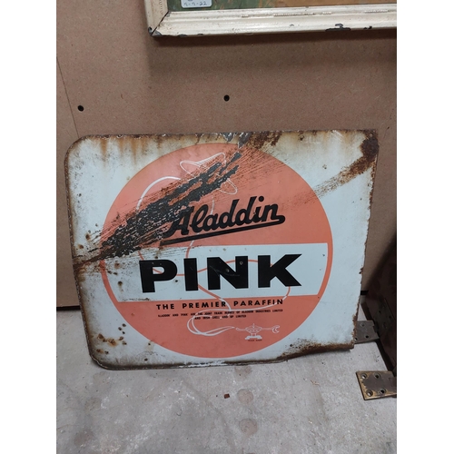 285 - Aladdin Pink Paraffin double sided enamel advertising sign. { 41 cm H x 49 cm W}.