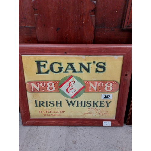 287 - Egan's Irish Whiskey Tullamore framed advertising print. {38 cm H x 48 cm }