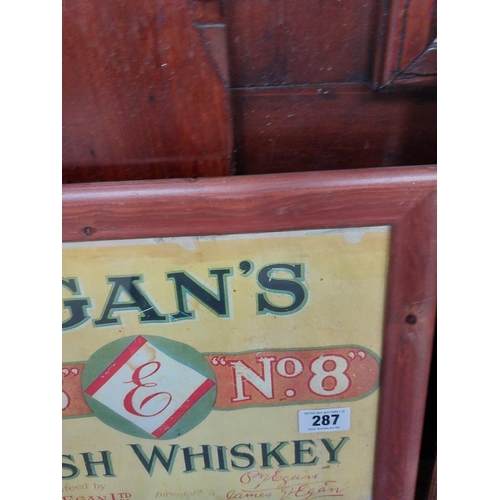 287 - Egan's Irish Whiskey Tullamore framed advertising print. {38 cm H x 48 cm }