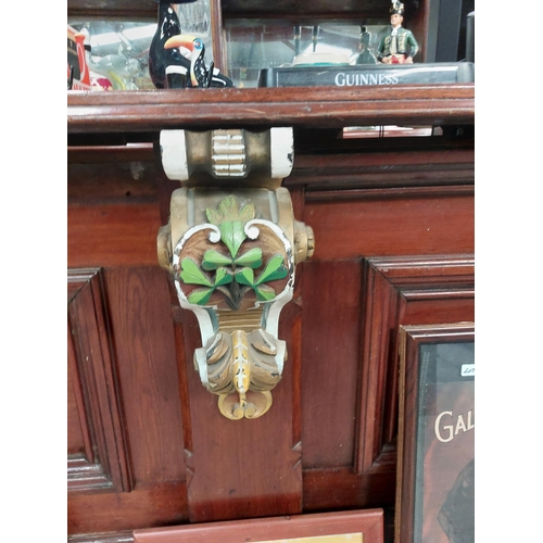 288 - Rare 19th. C.  Irish mahogany and pitch pine bar counter and back carved with Shamrocks and mirorred... 