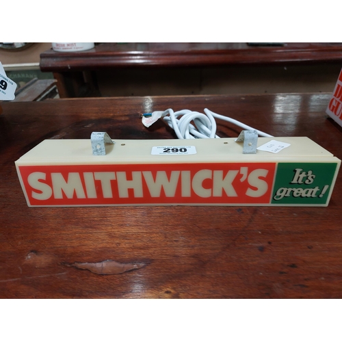 290 - Smithwick's It's Great! Perspex shelf advertising light {5 cm H x 30 cm W}.