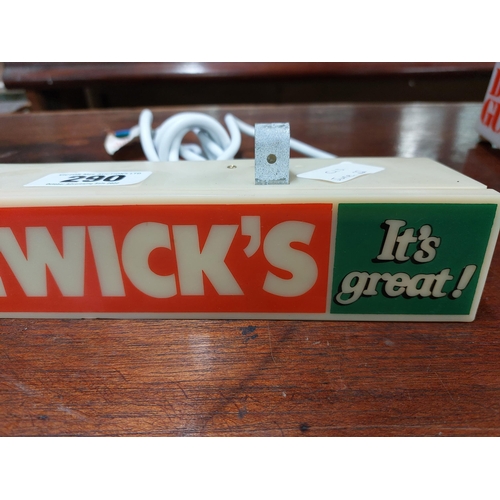 290 - Smithwick's It's Great! Perspex shelf advertising light {5 cm H x 30 cm W}.