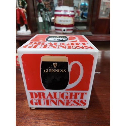 292 - Draught Guinness light up counter top. { 15 cm H x 15 cm W x 15 cm D}.