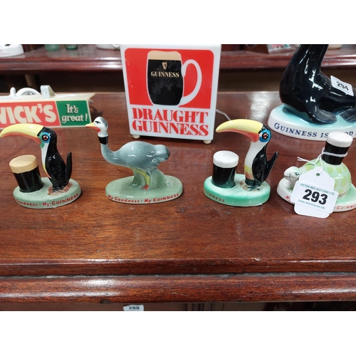 293 - Four Guinness advertising figures - Ostrich, Turtle and two Toucans {Largest 10 cm H x 10 cm W}.